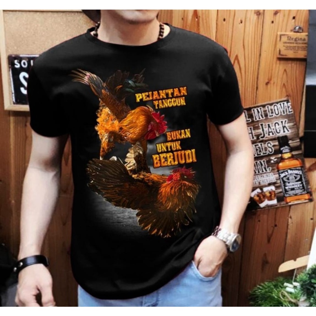 Kaos Pria Lengan Pendek Gambar Ayam Pejantan Tangguh / Pakaian Atasan Pria / Shalch Trendy