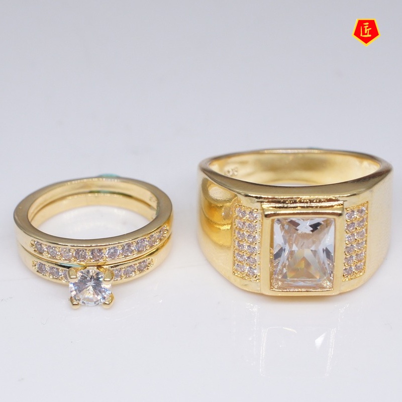 [Ready Stock]18K Gold Inlaid Moissanite Couple Ring