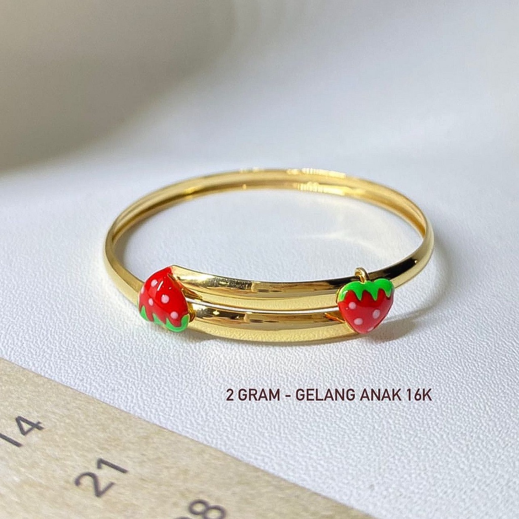 Gelang anak bayi emas asli kadar 700 70 16k selisih warna candy apple apel strawberry stoberi frozen anna elsa tanpa mata 2 gram gr g gold bangle