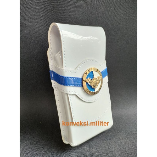 Sarung hp,dompet hp pinggang,tempat hp kulit logo polisi lalulintas logam