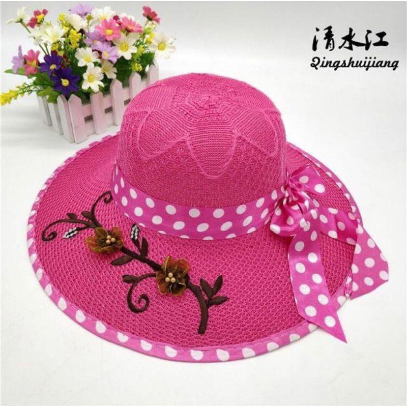 NEW Topi Pantai Bunga Vintage Pita Polkadot Lagi Trendy