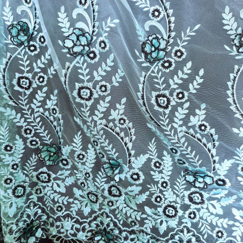 kain tile 3d hijau mint bw meteran brokat kebaya gamis gaun hrga per50cm