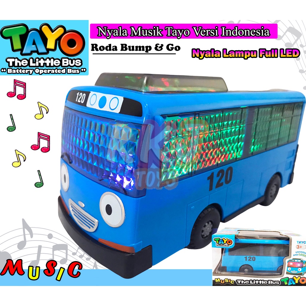 ( NYALA MUSIK & LAMPU ) RKJ Mainan Anak Bus / Bus Tayo Roda Bump & Go