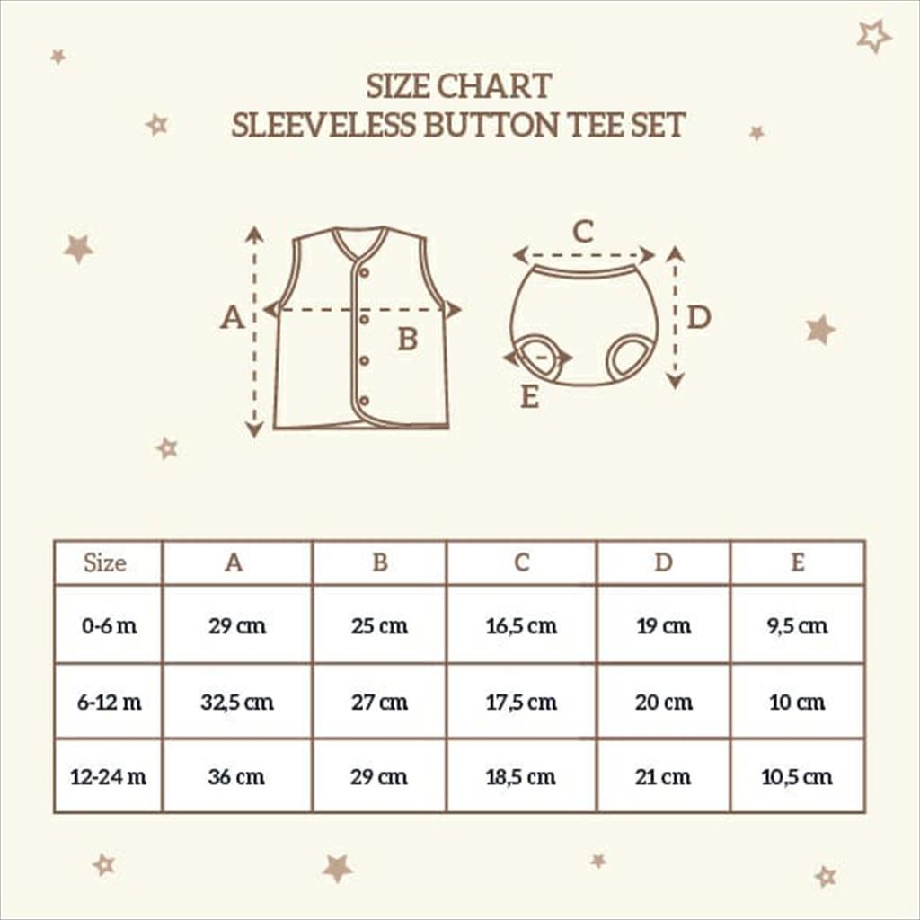 LITTLE PALMERHAUS (1stel) Button Tee Sleeveless Tangan Kutung + Celana Pop (Setelan Bayi) 0-24 Bulan