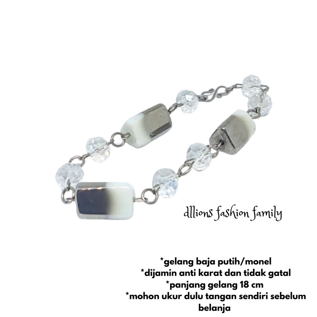 GELANG BAJA PUTIH,GELANG MONEL,GELANG KRISTAL BAJA PUTIH ANTI KARAT PANJANG 18 CM