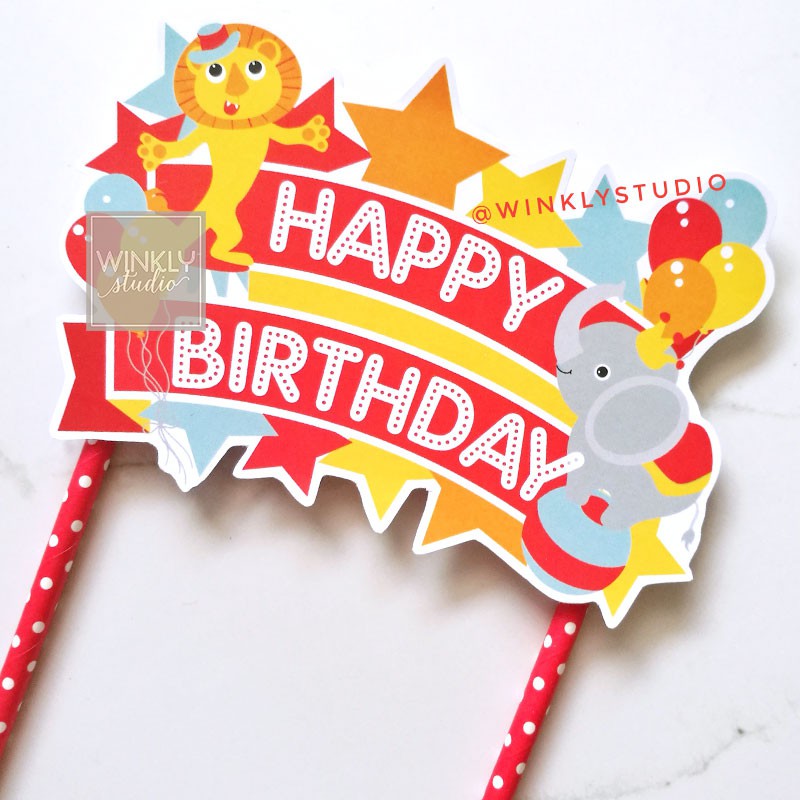 Big Cake Topper Circus Ready / Animal Topper Kue Tart / Hiasan Kue Ulang Tahun Hewan Sirkus