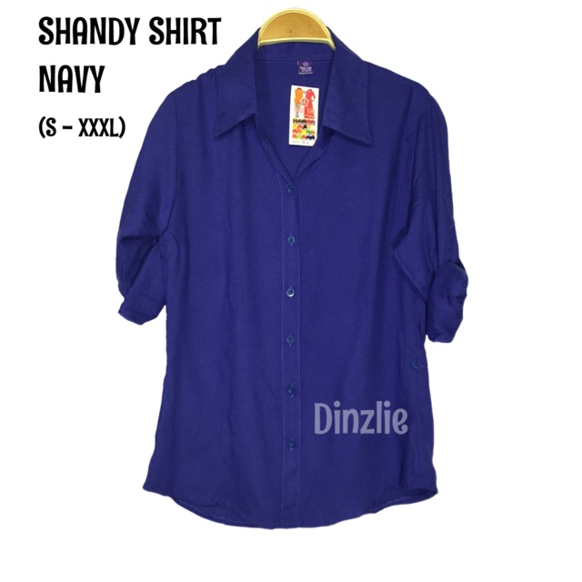 KEMEJA WANITA BAHAN RAYON POLOS WARNA BIRU NAVY