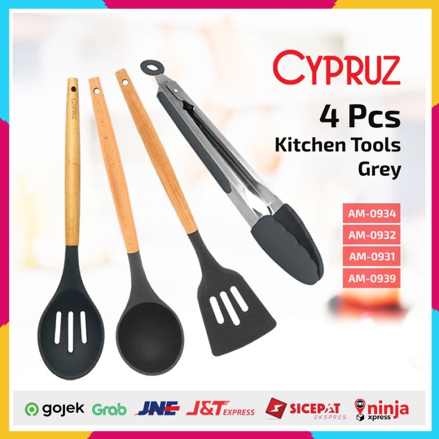 Paket Spatula Cypruz Sodet Silikon Gagang Kayu Silicone Abu Set