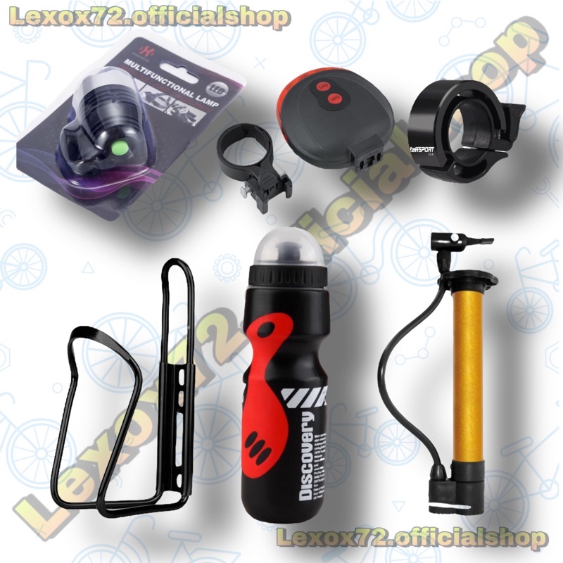 Paket aksesoris sepeda termurah _ pompa holde &amp; botol lampu depan &amp; belakang bel cincin