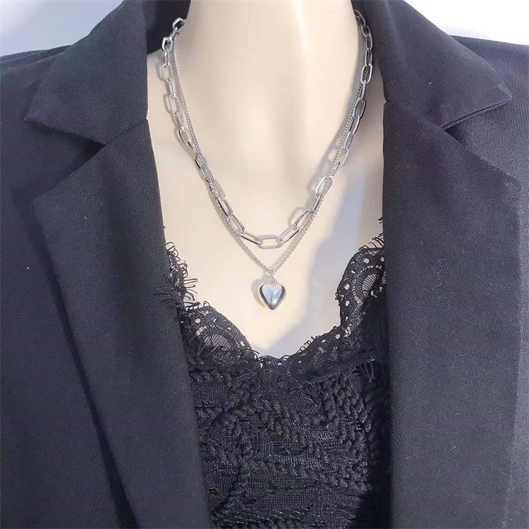 Kalung Double Layer Bentuk Hati Gaya Retro Harajuku Eropa Amerika
