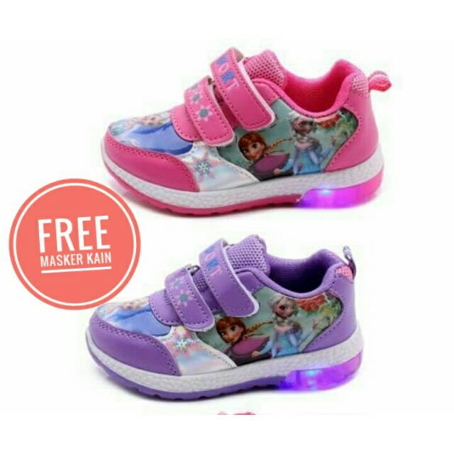 Sepatu Anak Perempuan Frozen Led Sekolah TK Import