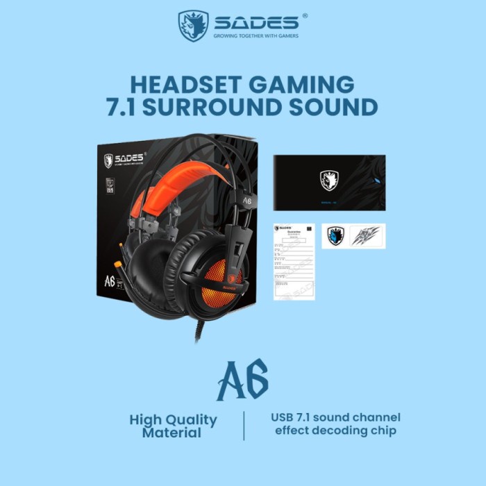 Headset Gaming Sades A6 7.1 Surround Sound USB