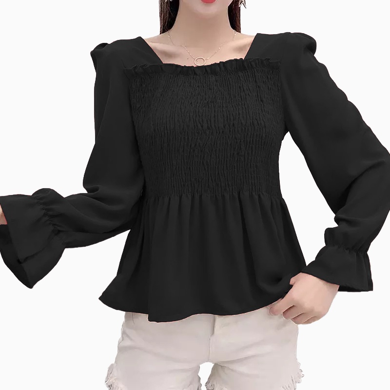 Blus Plisket lengan panjang wanita Gaya Korea model terbaru - XSHOP Tyas