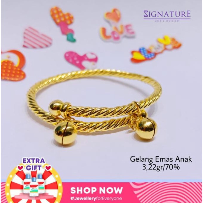 Gelang Anak/Bayi Emas Kuning Kadar 700 Model Bangle Serut Lilit Bell