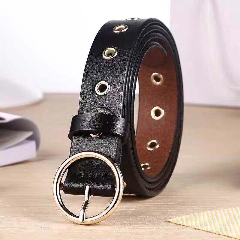 Warna Tali Pinggang Wanita Murah Korean Fashion kulit Round Buckle Men Women KimikoOfficial