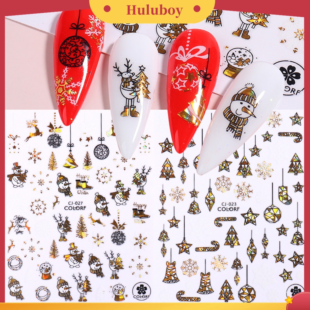 Huluboy Huluboy♡ 3pcs / Set Stiker Kuku 3D Motif Natal Warna-Warni Untuk Manicure