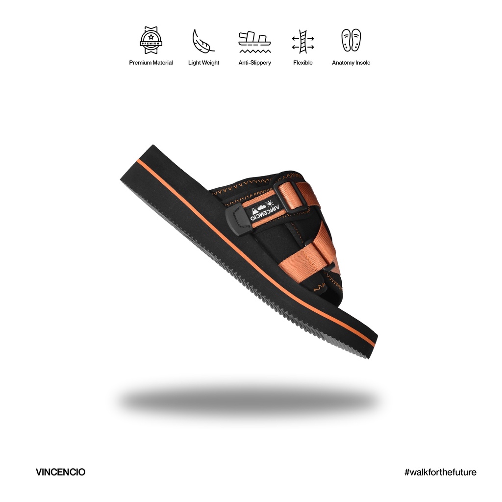 Vincencio - Sumitto - Black / Orange | Sandal Traveling Pria | Sandal Traveling Wanita
