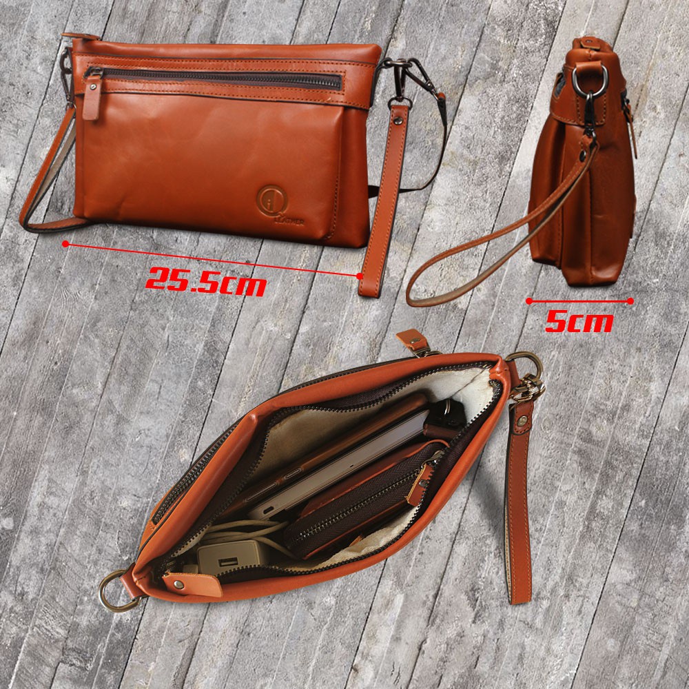 TAS handbag Pria CLUTCHBAG bahan Kulit Sapi Asli Qi Leather Tas Tangan Pria GARANSI KULIT ASLI Kode : HB03