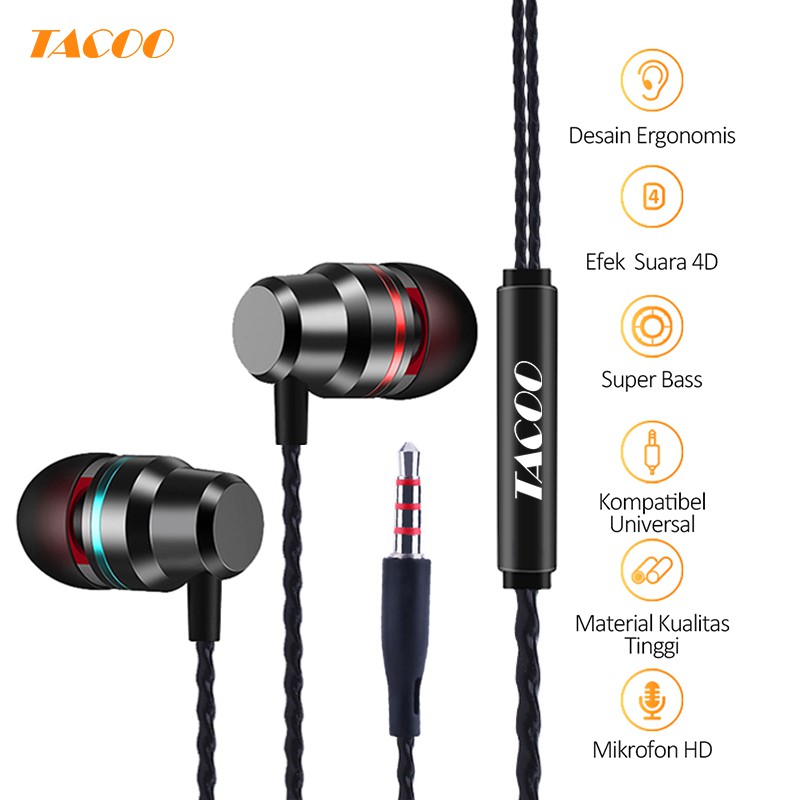 

TACOO Earphone TEH0409 / Earbuds Kabel Jack 3.5 mm Black