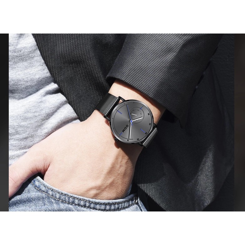 JAM TANGAN PRIA DOM M-1273BK-8M CASUAL / BISNIS MODEL KLASIK ANTI AIR STAINLESS STEEL IMPORT