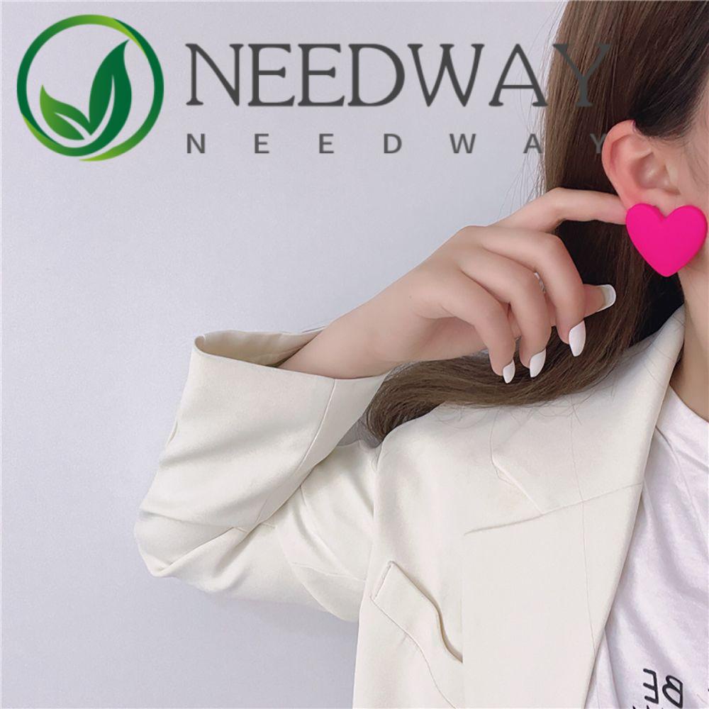 SKJK  Sweet Women Stud Earrings Simple Korean Style Earrings Love Heart Earrings Big Colorful Solid Color Female Girl Acrylic Fashion Jewelry/Multicolor