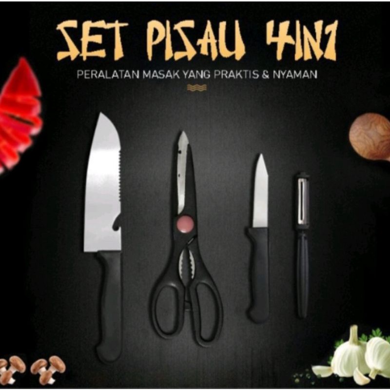 Paket Pisau Kupas Buah Sayur 4in1, Pisau Dapur Bahan Stainlis Elegan