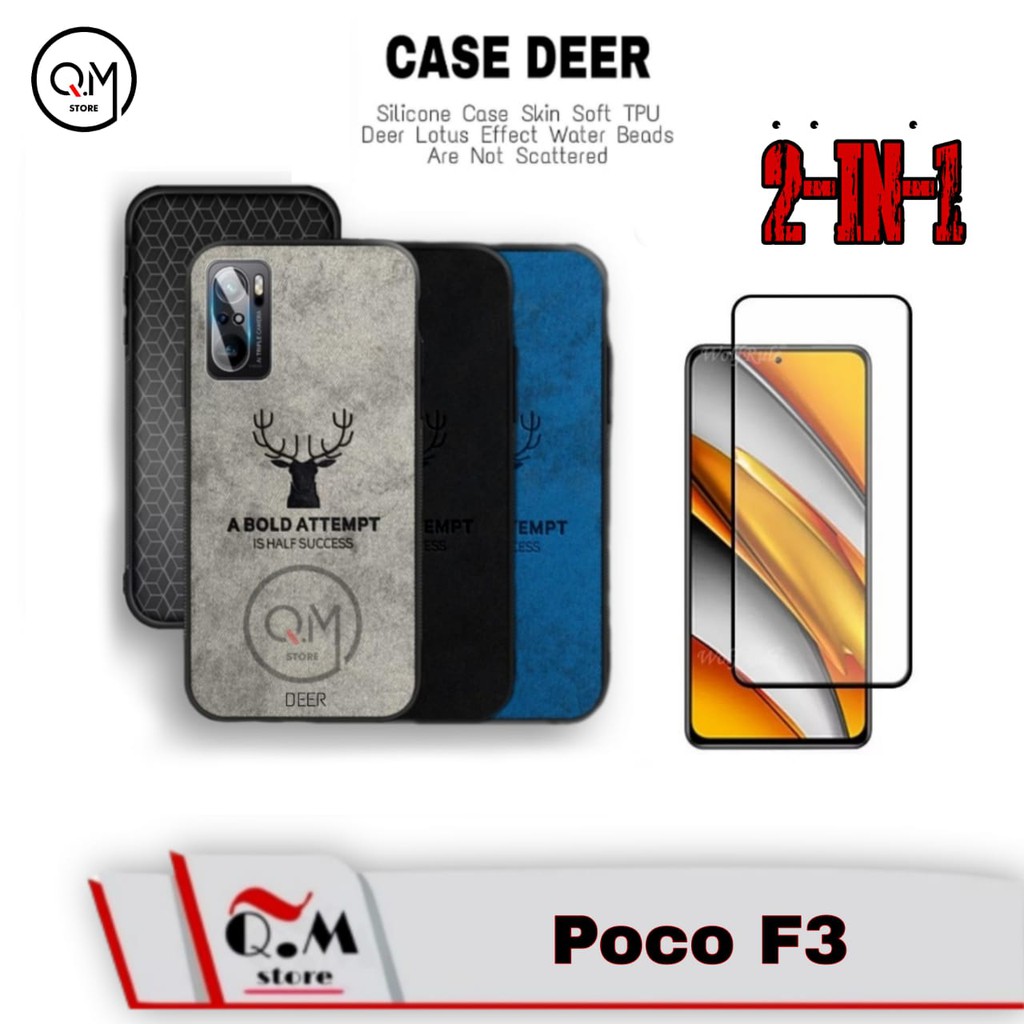 PROMO Case Deer Xiaomi POCO F3 Softcase DEER Silicone TPU Bermotive Jens PAKET 2-IN-1 TEMPERED GLASS