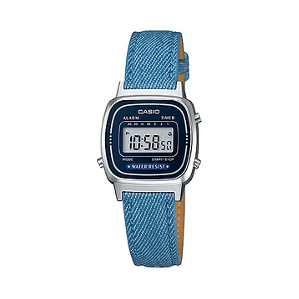Casio Jam Tangan LA670WL-2A2 digital Wanita biru tua Strap tali Kain