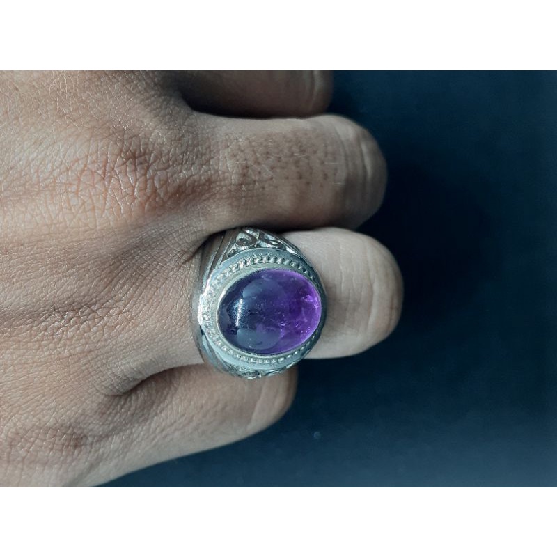 Cincin Batu Natural Kecubung Kalimantan Asli Ring Alpaka Super Size 8