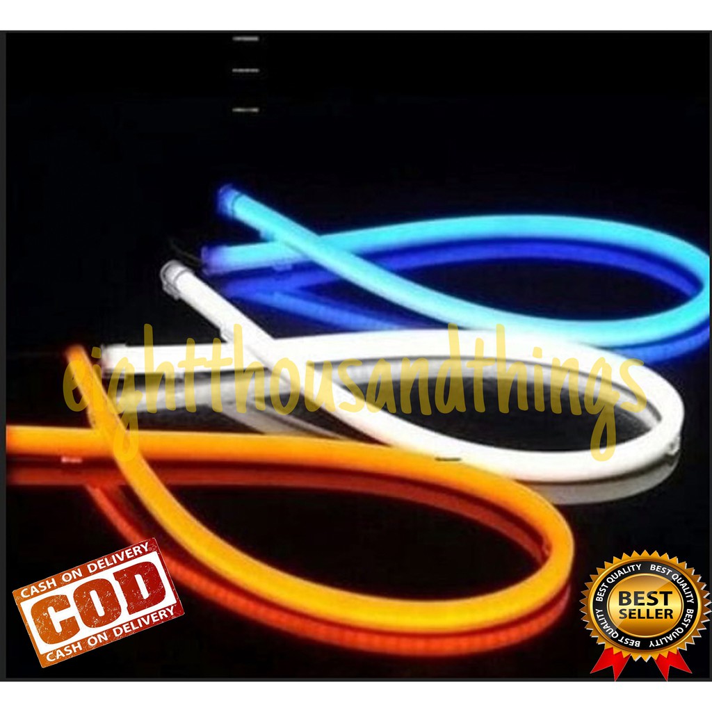 Led DRL Flexible 60cm Lampu alis Neon Motor Mobil Warna Warni Diam dan Flash Universal Murah