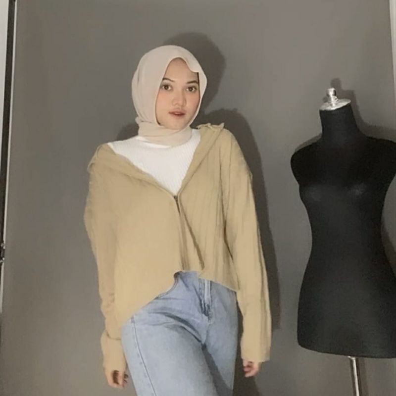 ANGGITA HOODIE ZIFER CROP FULL CABLE PREMIUM