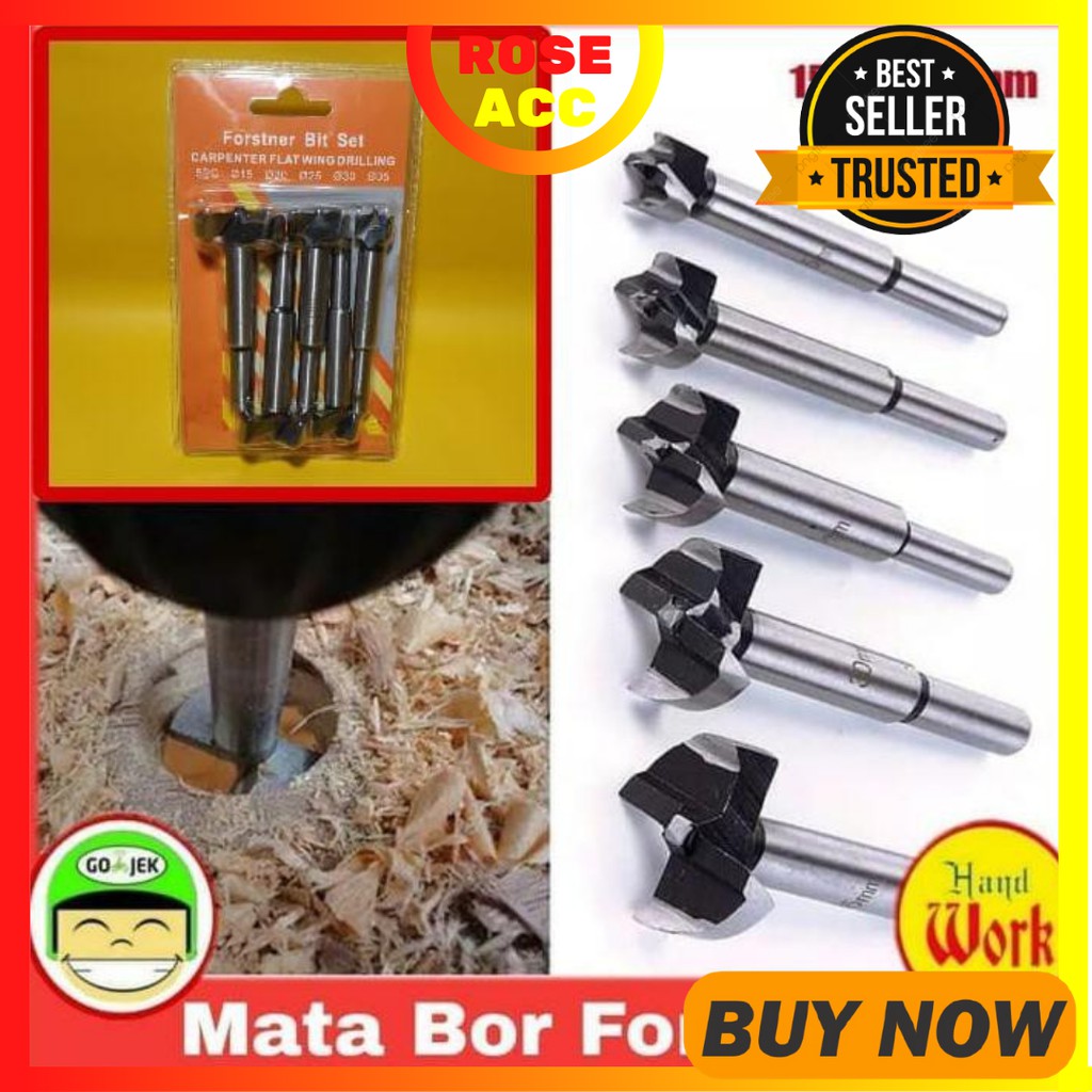 Aksesoris Bor 5 Pcs Set Mata Bor Forstner Pelubang Kayu 15-35mm
