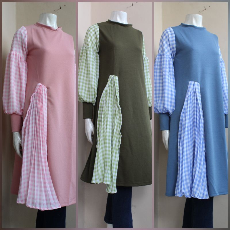 Tunik Kaos Import Mix Plisket