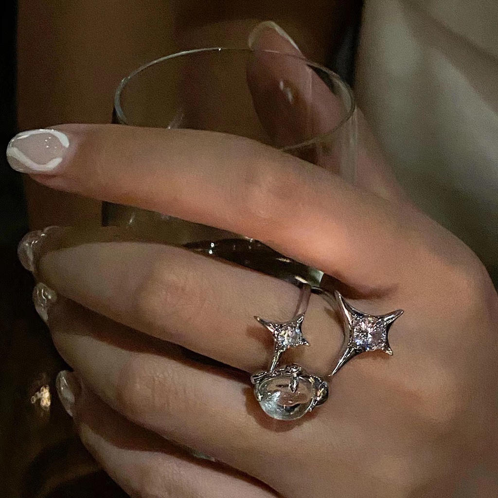 [COD]Set Perhiasan Cincin Model Terbuka Adjustable Desain Laba-Laba Aksen Berlian Untuk Wanita