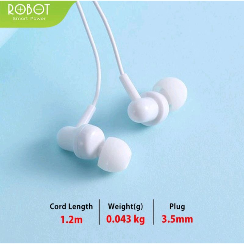 Headset ROBOT RE20 Wired Earphone Bass Smartphone Original Re-20 Garansi 1 Tahun