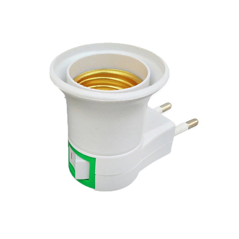 White E27 LED Light Socket To EU Plug Holder/ Adapter Converter ON/OFF For Bulb Lamp
