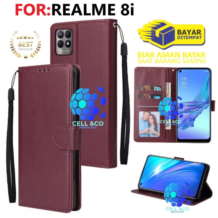 NEW REALME 8i CASE FLIP LEATHER WALLET PREMIUM FLIP CASE BUKA TUTUP KESING HP CASING FLIP CASE WALLET REALME 8i