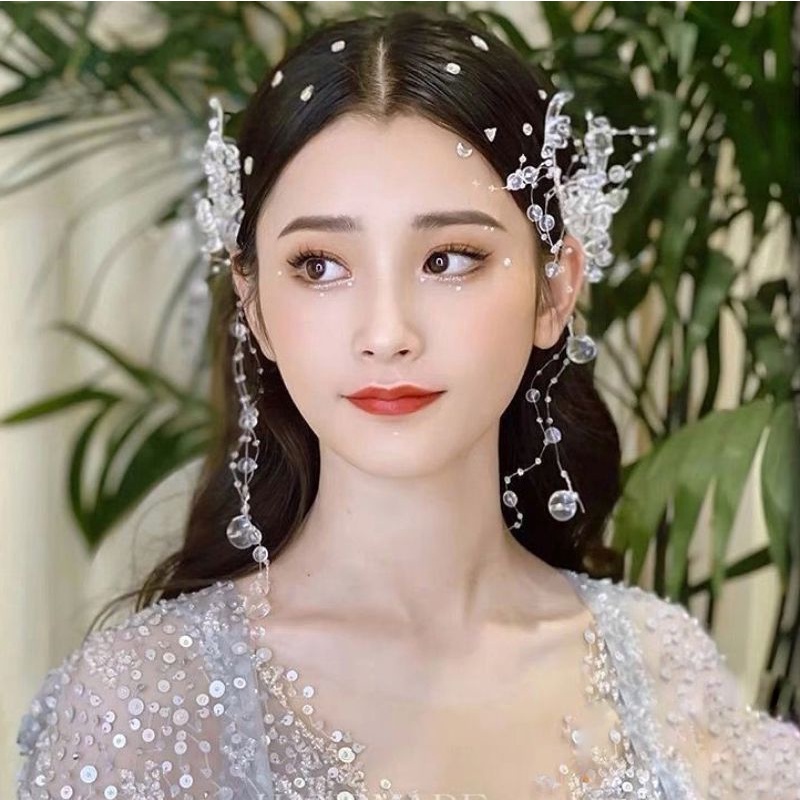 1 set jepit &amp; anting kristal untuk aksesoris pengantin