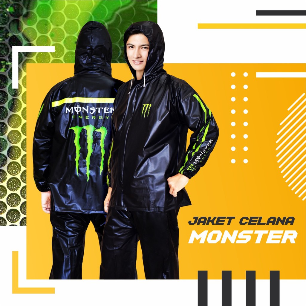 Jas Hujan Dewasa Mantel Setelan Jaket Celana Monster