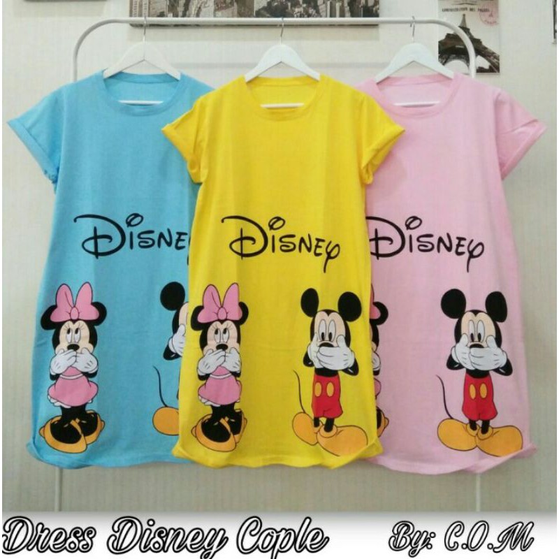 Dress wanita kaos import Disney couple