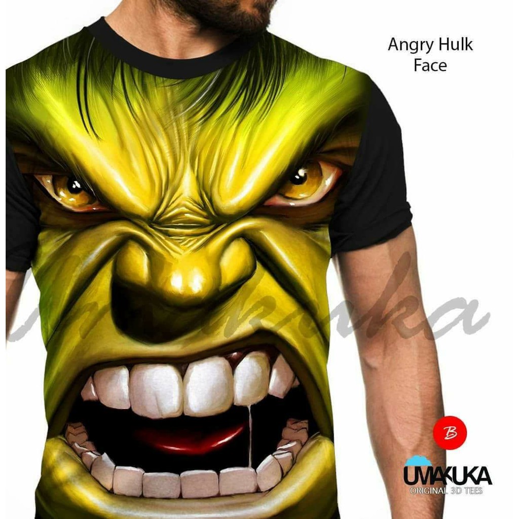 baju kaos 3d umakuka hulk face batman iron man spiderman superman tshirt anak & dewasa pria original