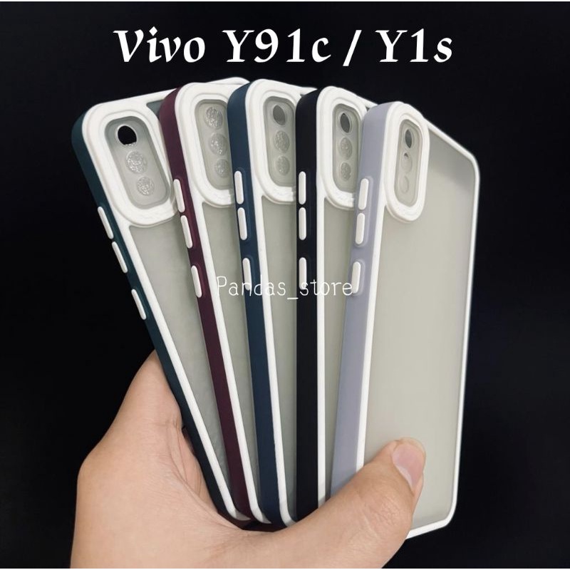 Pro Hybird Vivo Y91c , Y1s Softcase Halus dan Elegan / Pinggiran Garis Putih Keren (Pandas)