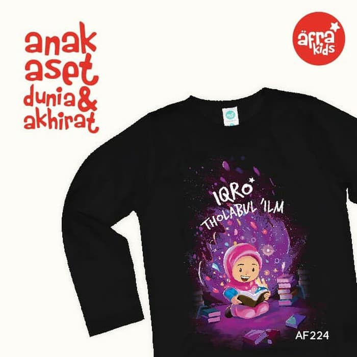 Kaos Anak Afrakids AF224 &quot;Iqro Tholabul ' Ilmi&quot; Lengan Panjang