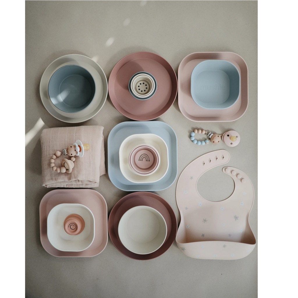 Mushie Dinner Bowl Square / Round - Made in Denmark BPA Free Piring Mangkuk Mangkok Anak Bayi MPASI