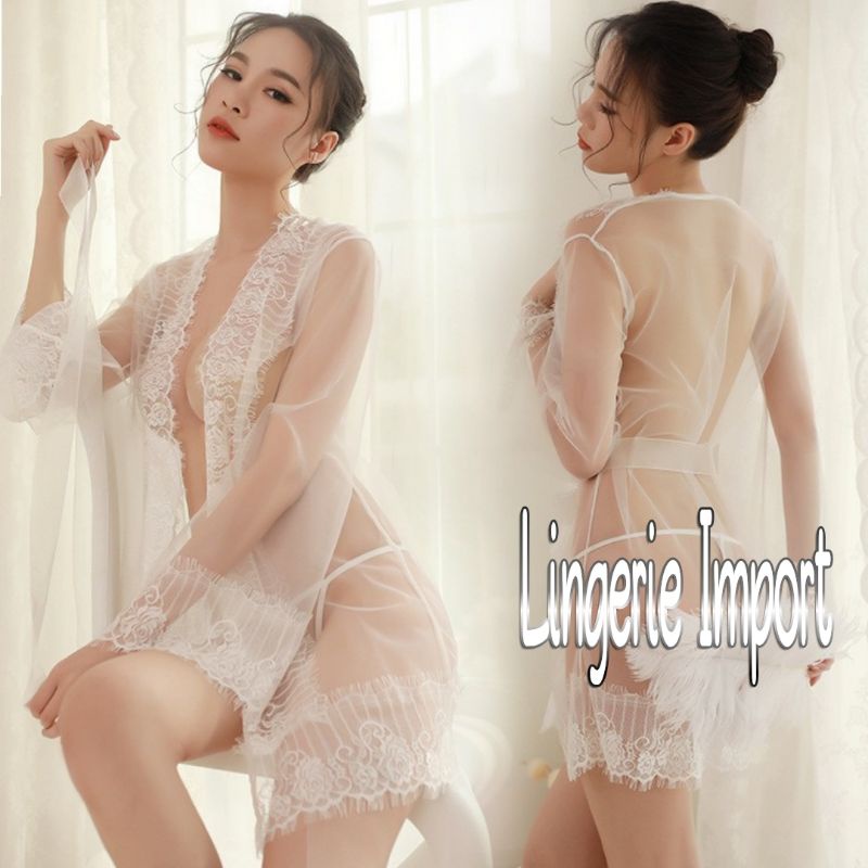 BALIKPAPAN Lingerie Sexy Set Kimono CD Bra Baju Tidur Wanita 061