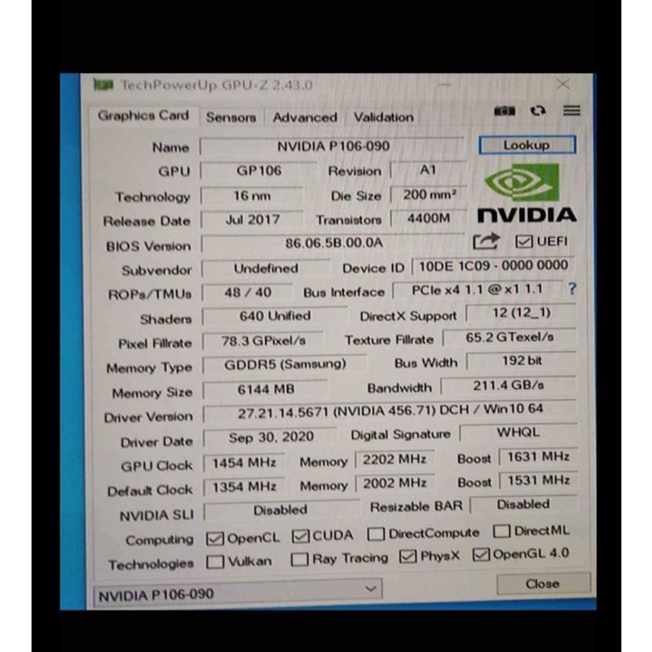 Jual vga mining P106L Vram 6gb setara gtx 1060 normal