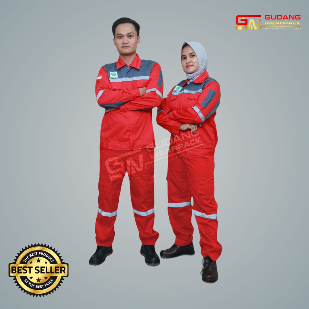 SETELAN Wearpack MERAH - ABU (setelan standar)