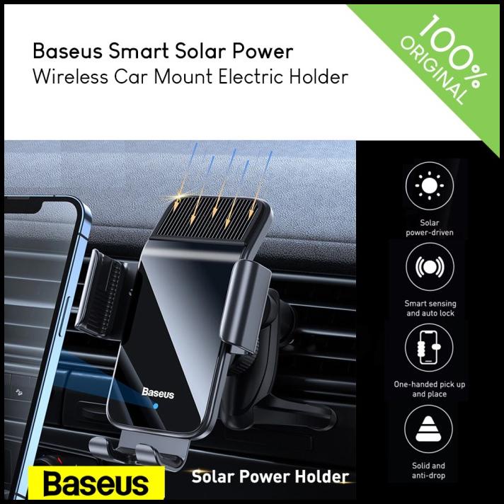 Baseus Smart Solar Power Wireless Car Mount Electric Holder Black