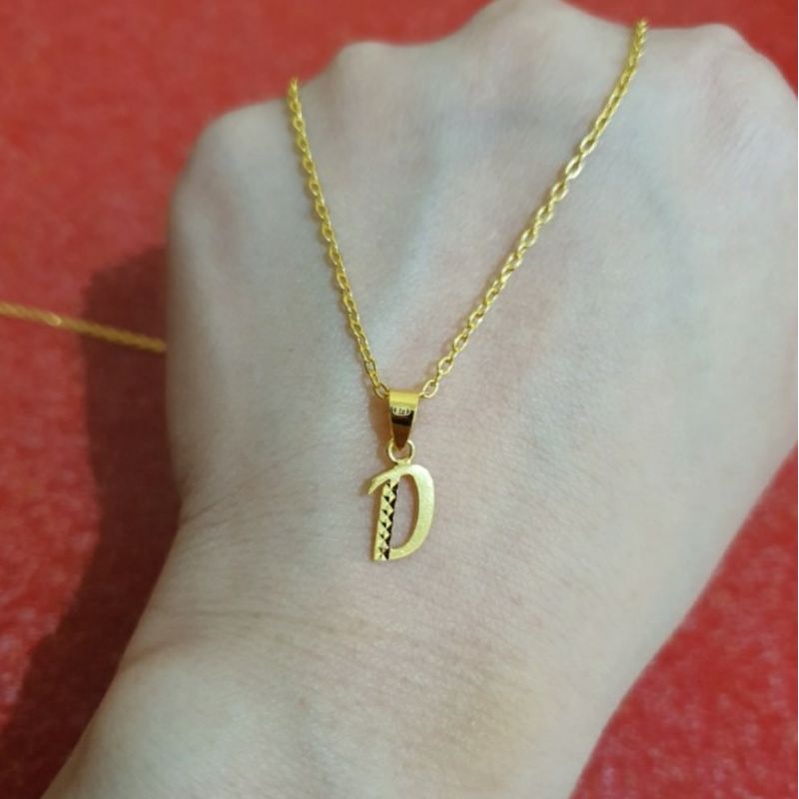 Kalung Liontin Inisial Nama Alfabet D Jewellery Hadiah Pacar Emas asli