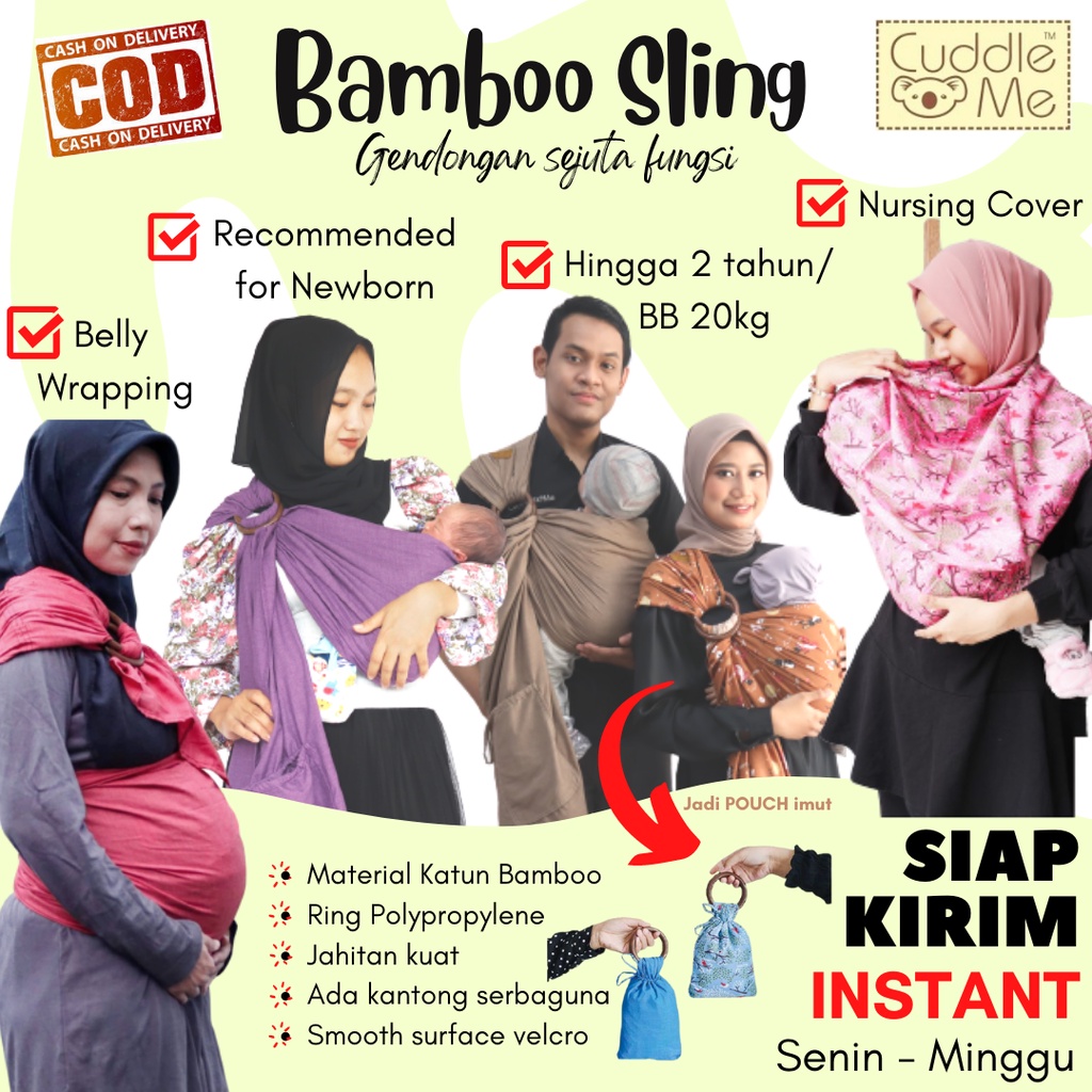 [FREE BONUS] Cuddle Me Bamboo Ring Sling Bambo Gendongan Bayi Modern CuddleMe Ringsling Kain Samping Jarik